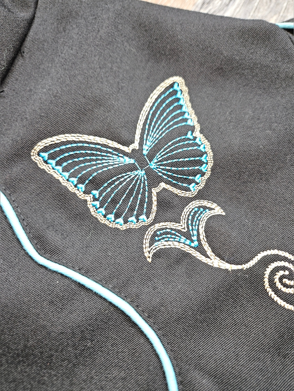 Scully Western Wear Butterfly Embroidery Snap Front Women's Large Black Teal - Picture 8 of 8